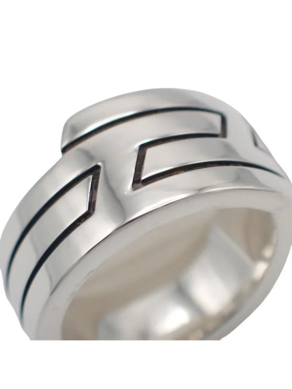 Hermes Italique Ring 50 Vintage 925 Sterling Silver Logo Black Simple Out of